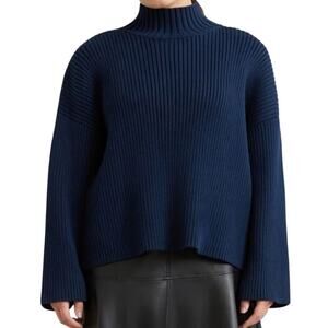 Modern Citizen Navy Blue Ribbed Cotton Mock Neck Sweater Size Small